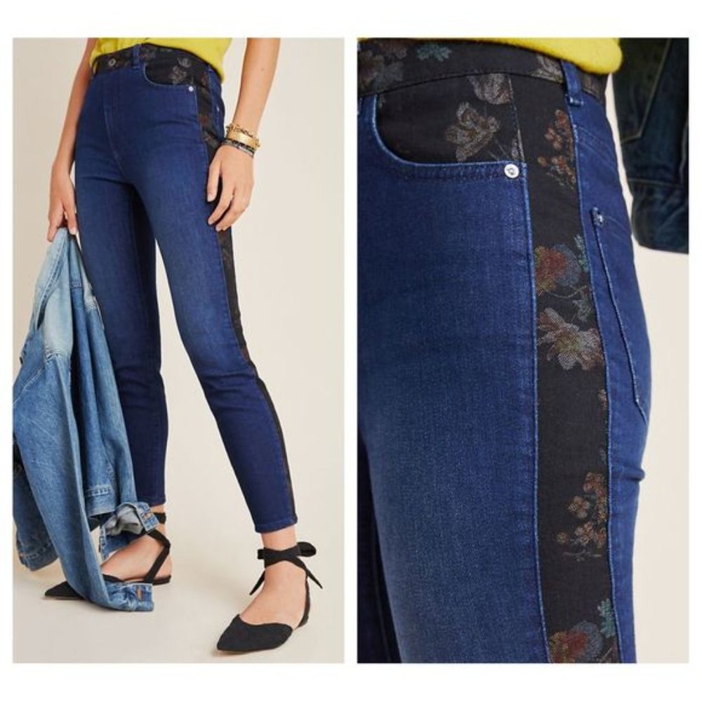 Pilcro High Rise Floral Contrast Skinny Jeans 14
